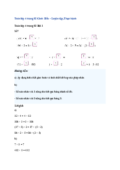 Bài 34: Toán lớp 4 trang 81, 82 Các tính chất của phép nhân Cánh Diều