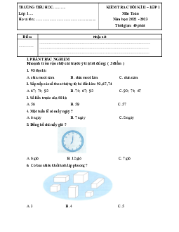 Đề thi học kì 2 lớp 1 năm 2022 - 2023 | Toán 1 | Chân trời sáng tạo | đề 3