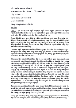 BÀI KIỂM TRA CUỐI KỲ | Pháp luật đạo đức nghề báo | Đại học Khoa học Xã hội và Nhân văn, Đại học Quốc gia Thành phố HCM