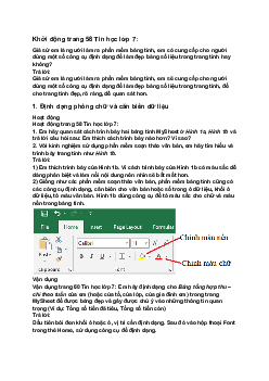 Giải SGK Tin học 7 Bài 9: Định dạng trang tính và in| Cánh diều