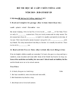 Đề thi học kỳ 2 môn Tiếng Anh lớp 5 trường Tiểu học Giao Hương