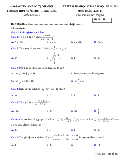 Đề cuối học kì 2 Toán 11 năm 2022 – 2023 trường THPT Trần Phú – Hà Nội