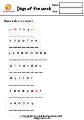 Days of the week worksheets unscramble the words môn Tiếng Anh lớp 3
