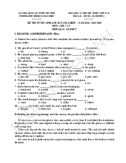 Đề thi vào 10 Chuyên Tiếng Anh Phổ thông năng khiếu Hồ Chí Minh năm 2001-2002