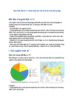 Giải SGK Địa lý 11 Cánh Diều bài 20: Kinh tế Liên Bang Nga