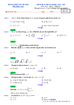 Đề kiểm tra Giải tích 12 chương 2 năm 2019 – 2020 trường Nguyễn Trãi – Đà Nẵng