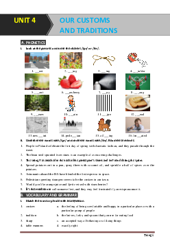 Bài tập Tiếng Anh 8 chương trình mới bài 4: Our Customs And Traditions có đáp án
