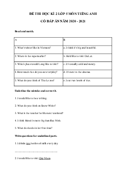 Đề thi học kì 2 lớp 5 môn tiếng Anh năm 2022 - 2023