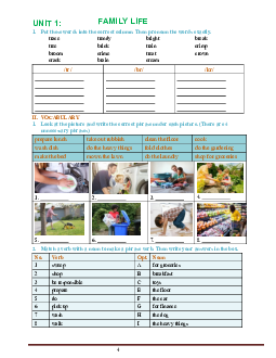 Bài tập Tiếng Anh 10 sách thí điểm bài 1: Family Life (có đáp án)