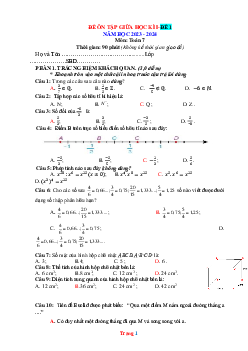 Đề ôn tập giữa học kì I toán lớp 7 kết nối tri thức 2023-2024 (có đáp án)