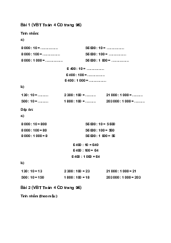 Vở bài tập Toán lớp 4 trang 96 Bài 39: Chia cho 10, 100, 1 000,... Cánh diều