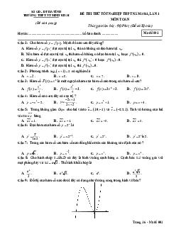 Đề thi thử Toán TN THPT 2021 lần 1 trường Nguyễn Thị Minh Khai – Hà Tĩnh