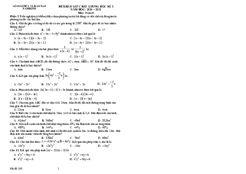 Đề thi học kì 1 Toán 8 năm học 2020 – 2021 sở GD&ĐT Nam Định