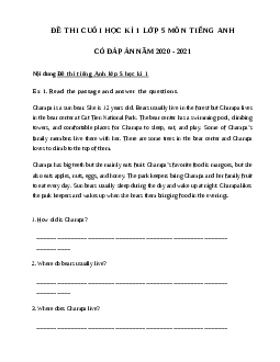 Bài tập tiếng Anh lớp 5 học kì 1 có đáp án