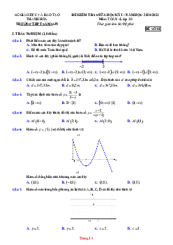 Đề kiểm tra giữa học kỳ 1 Toán 10 năm 2020 – 2021 trường THPT Sầm Sơn – Thanh Hóa