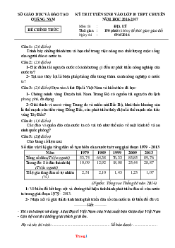 Đề thi tuyển sinh lớp 10 vào Trường THPT Chuyên năm 2016-2017 môn Địa Lí Sở GD Quảng Nam (có lời giải)