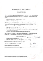 Đề thi hết môn học kì 1 Xác suất thống kê học năm học 2025-2026  - trường đại học Khoa học tự nhiên – Đại học quốc gia hà nội