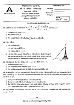 Đề kiểm tra Toán 9 tháng 9 năm 2022 hệ thống giáo dục Archimedes School – Hà Nội