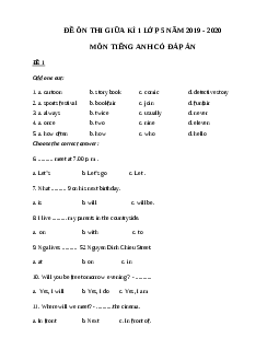 Bộ đề thi giữa kì 1 lớp 5 môn tiếng Anh năm 2019 - 2020