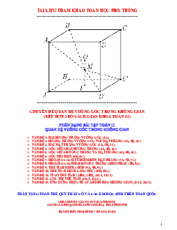 Phân dạng bài tập Toán 11 quan hệ vuông góc trong không gian