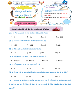 Giải Bài tập cuối tuần lớp 4 môn Toán Chân trời sáng tạo - Tuần 2