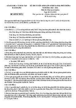 Đề thi vào 10 môn Hóa học (Chuyên) của Sở GD&ĐT Hải Dương năm học 2023-2024