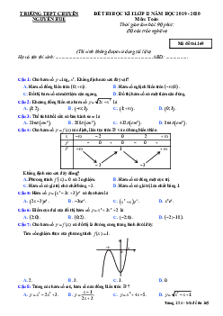 Đề thi HK1 Toán 12 năm 2019 – 2020 trường THPT chuyên Nguyễn Huệ – Hà Nội