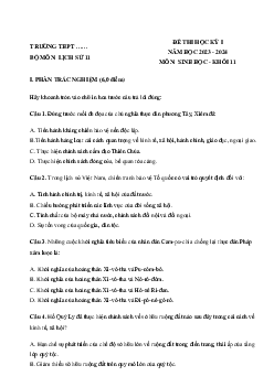 Đề thi học kì 1 môn Lịch sử 11 năm 2023 - 2024 sách Kết nối tri thức với cuộc sống | Đề 1