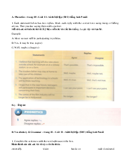 Giải bài tập SBT Tiếng Anh lớp 9 chương trình mới Unit 11: Changing Roles In Society