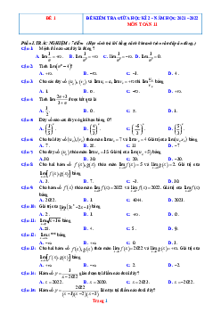 Bộ đề kiểm tra giữa học kỳ 2 môn Toán 11 năm 2022 (có đáp án)