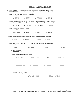 Đề ôn tập ở nhà Toán lớp 3 số 5 (Tuần từ 08/2 - 13/2/2021)