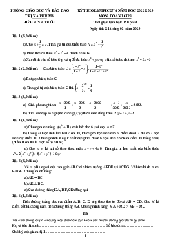 Đề Olympic 27/4 Toán 8 năm 2022 – 2023 phòng GD&ĐT Phú Mỹ – BR VT