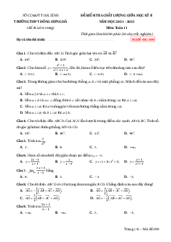 Đề giữa kỳ 2 Toán 11 năm 2021 – 2022 trường THPT Đông Hưng Hà – Thái Bình
