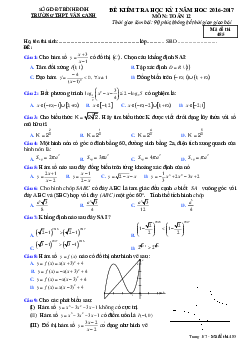 Đề thi HK1 Toán 12 năm học 2016 – 2017 trường THPT Vân Canh – Bình Định