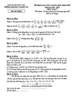 Đề KSCL học sinh giỏi Toán 7 năm 2023 – 2024 phòng GD&ĐT Phúc Thọ – Hà Nội