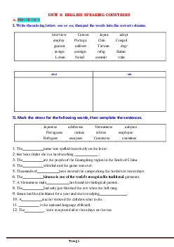 Bài tập Tiếng Anh 8 chương trình mới bài 8: English Speaking Countries có đáp án