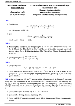 Đề thi vào 10 môn Toán (chuyên) năm 2020 – 2021 trường chuyên Quốc học Huế