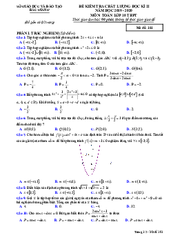 Đề thi học kì 2 Toán 10 THPT năm học 2019 – 2020 sở GD&ĐT Bắc Giang