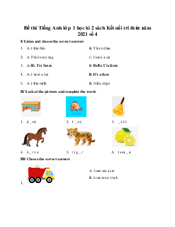 Đề thi Tiếng Anh lớp 1 học kì 2 sách Global Success năm 2021 số 4
