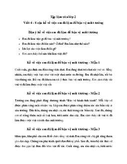 Tập làm văn lớp 2: Viết 4 - 5 câu kể về việc em đã làm để bảo vệ môi trường |  Kết Nối Tri Thức