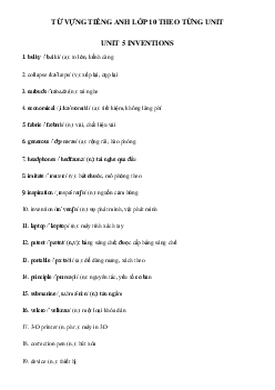 Từ vựng Tiếng Anh 10 Unit 5: Inventions - Global Success