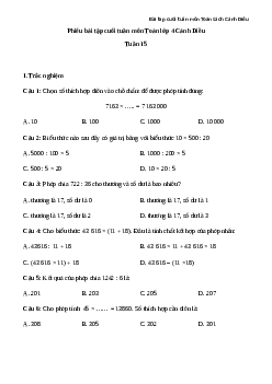 Phiếu bài tập cuối tuần lớp 4 môn Toán nâng cao Tuần 15 Cánh Diều