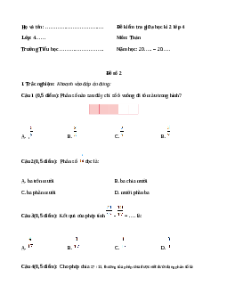 Đề thi giữa học kì 2 lớp 4 môn Toán Cánh diều - Đề số 2