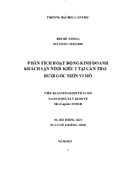 Phân tích hoạt động kinh doanh khách sạn Ninh Kiều 2 dưới góc nhìn vi mô