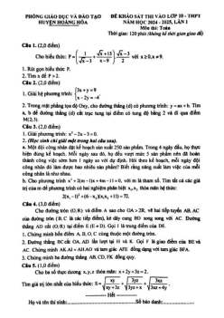 Đề thi thử vào lớp 10 môn Toán lần 1 năm 2024 – 2025 phòng GD&ĐT Hoằng Hóa – Thanh Hóa