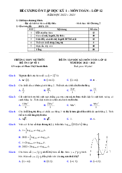 Đề ôn tập học kì 1 Toán 12 năm 2022 – 2023 trường THPT Việt Đức – Hà Nội