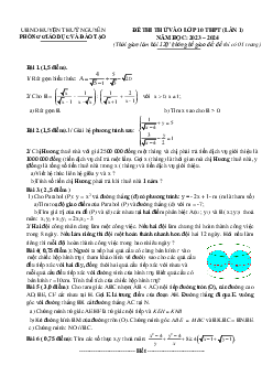 Đề thi thử Toán vào 10 lần 1 năm 2023 – 2024 phòng GD&ĐT Thủy Nguyên – Hải Phòng