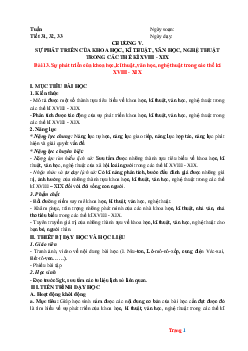 Giáo án Lịch Sử 8 kết nối tri thức bài 13 sự phát triển của khoa học kĩ thuật văn học nghệ thuật trong các thế kỉ XVIII – XIX