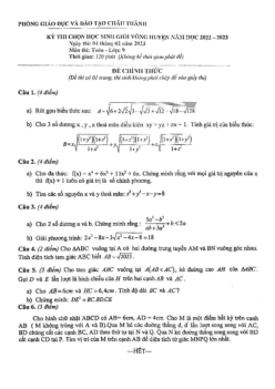 Đề học sinh giỏi Toán 9 năm 2022 – 2023 phòng GD&ĐT Châu Thành – Bến Tre