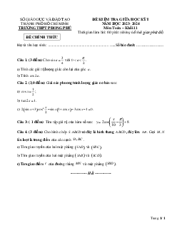 Đề giữa học kỳ 1 Toán 11 năm 2023 – 2024 trường THPT Phong Phú – TP HCM